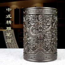 Red wood pen holder solid wood quality carved black sandalwood embossed pen holder Wen room office supplies process gift pendulum piece