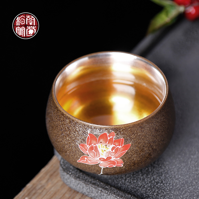 Tasted silver gilding tea cup, master cup sample tea cup large ceramic single CPU kungfu meditation variable hand - made teacup restoring ancient ways