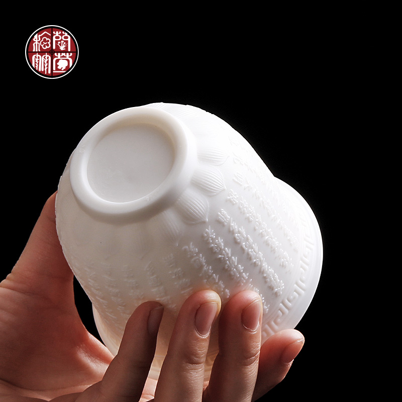 Buford relief of zen cup of dehua white porcelain kunfu tea cup large single CPU checking tea taking master CPU