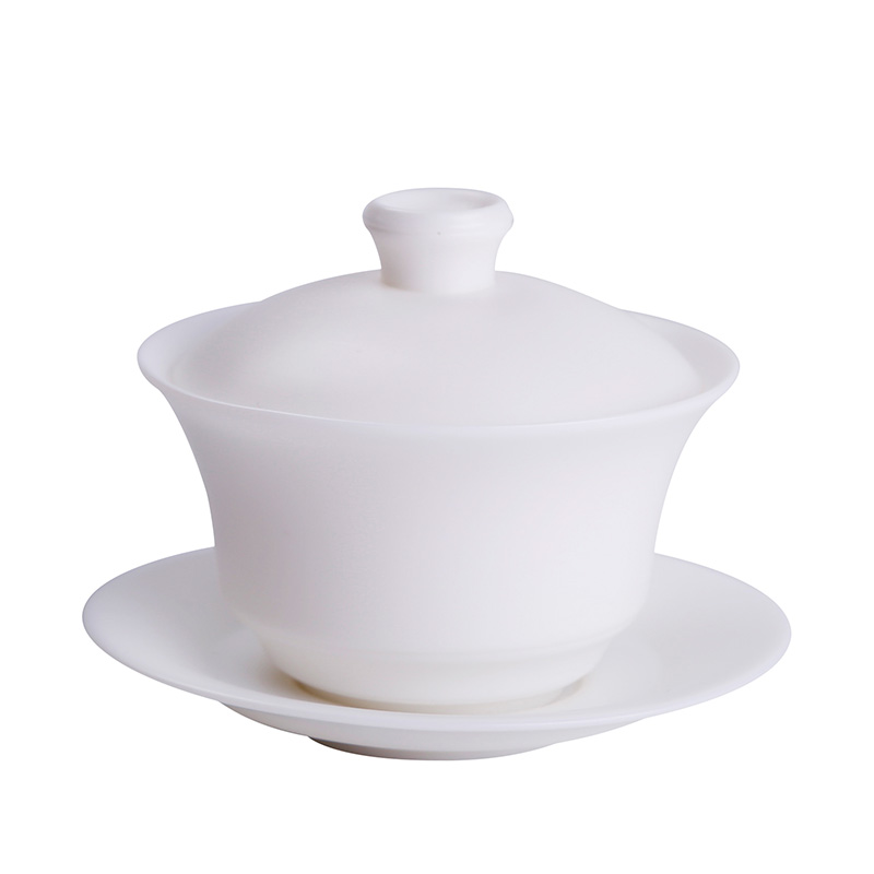 Guo - jin zhang biscuit firing suet jade kongfu tea tureen single dehua white porcelain cups bamboo three worship the bowl