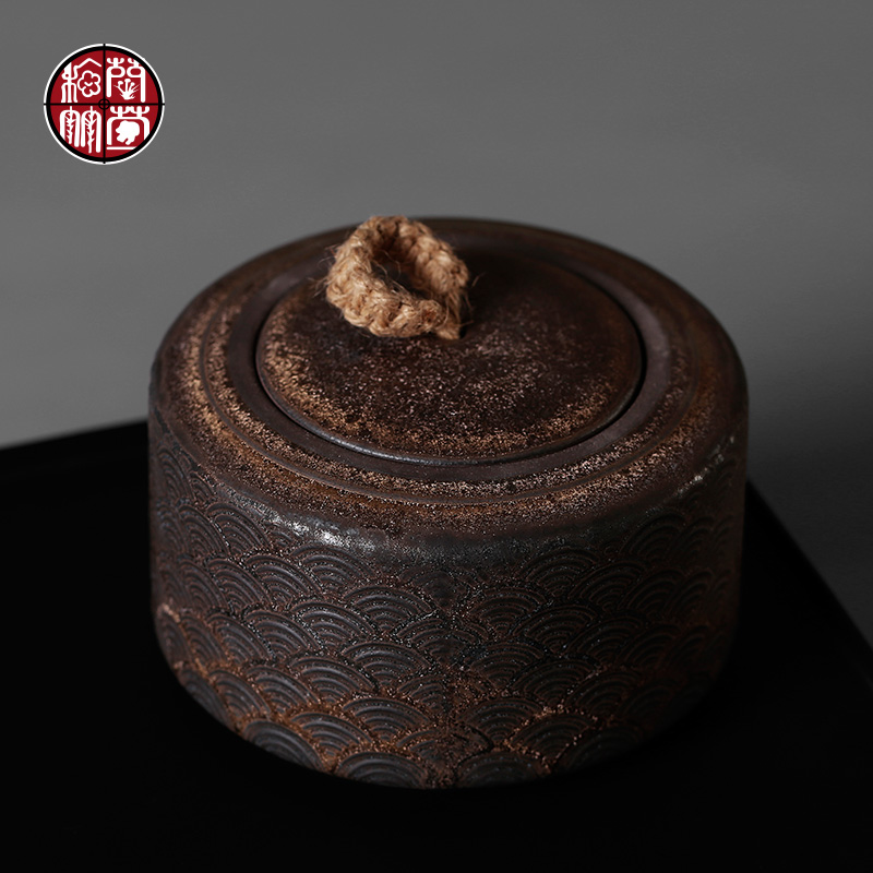 Coarse pottery gold xiangyun Chinese style restoring ancient ways half jins to seal the canned tea tea jar with a lid in the office