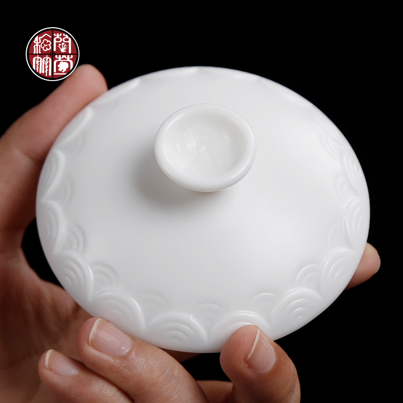 Biscuit firing manual anaglyph dehua white porcelain tureen tea cups suet jade large household three to prevent hot kunfu tea cup