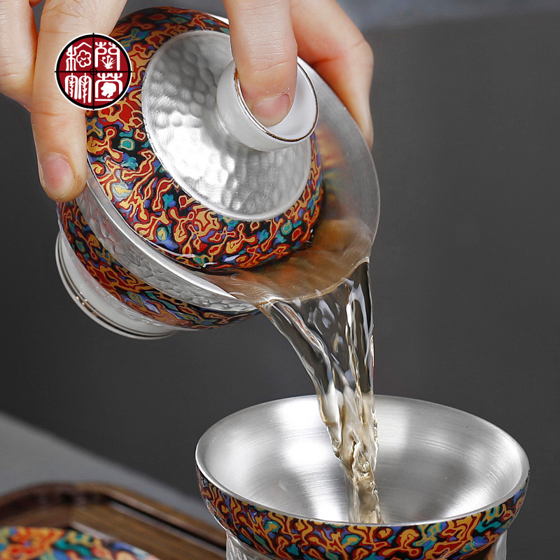 Hand grasp colored enamel tureen Chinese silver cups kung fu tea bowl Hand large jingdezhen three cups of household