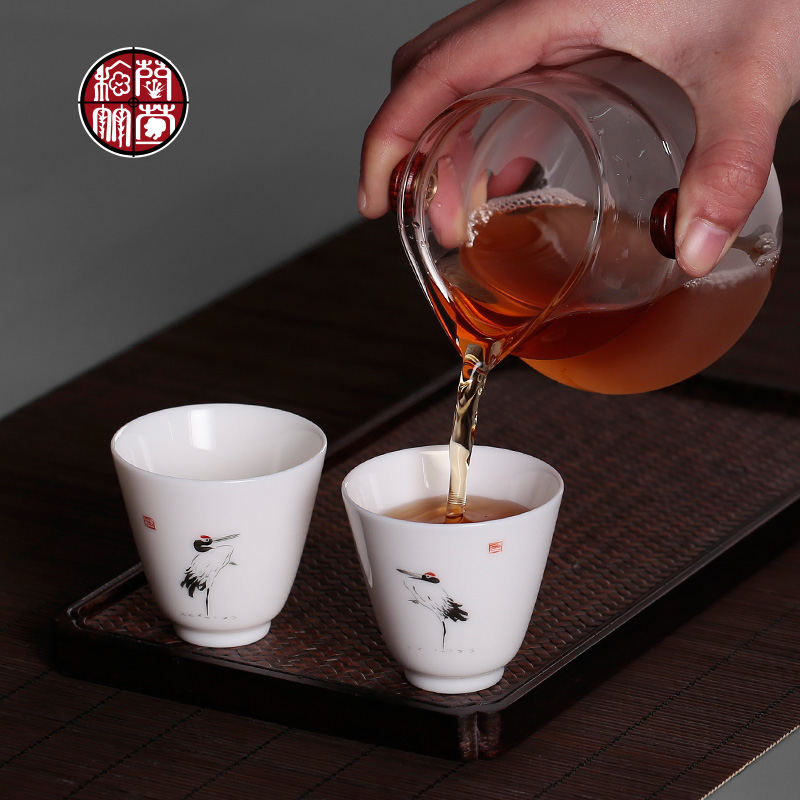 High white porcelain hand - made cranes single CPU individual small cup for cup kung fu tea tea lovers tea cups of ceramics