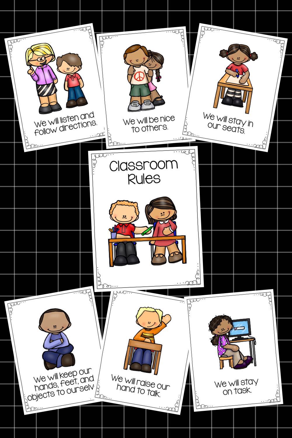 classroom rules教室规章制度双语幼儿园教师装饰背景墙 英语海报