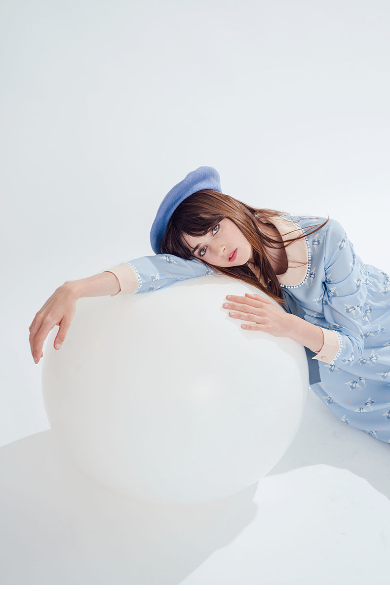 misspatina16秋季新款英伦复古优雅修身复古天使猫印花长袖连衣裙