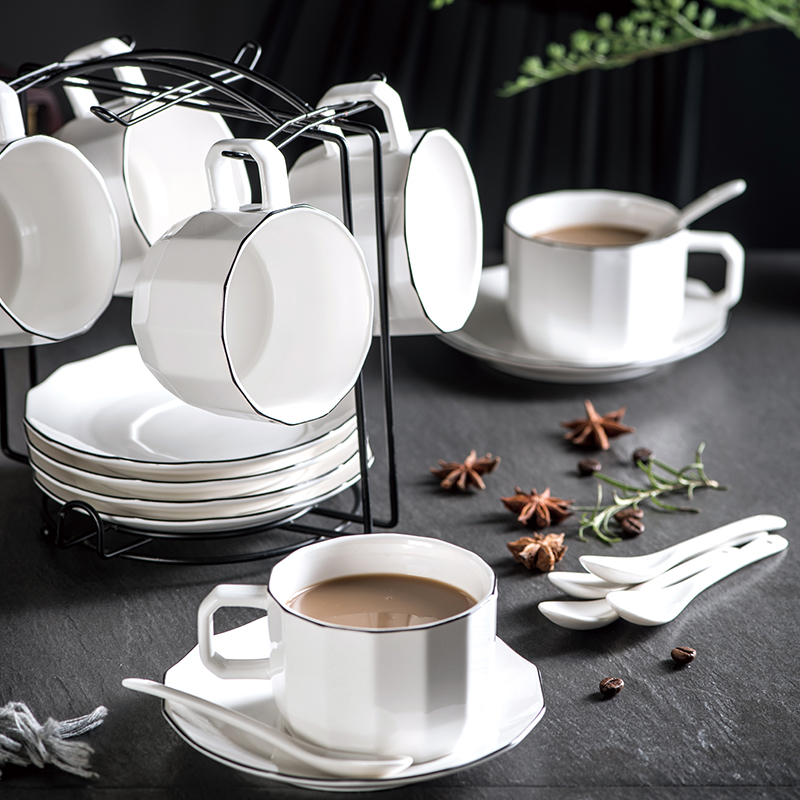 Afternoon tea coffee cup contracted cup suit with a complete set of ceramic small spoon home European white coffee cup