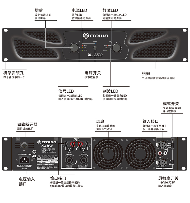 星星音响正品crown/皇冠 xli800家庭娱乐ktv会所2声道专业功放机_7折