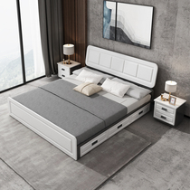 Modern simple bed Household bedroom Master bedroom 1 8 meters double Nordic 1 5 meters Economic small apartment high box storage bed