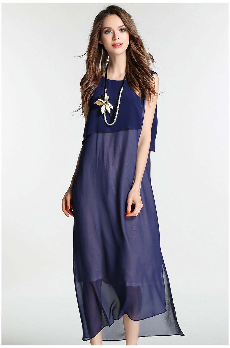 乔万尼夏季女装真丝桑蚕丝纯色长款裙子典雅显瘦连衣裙女夏e162e75