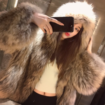 2021 new European station fur coat womens winter long raccoon hair woven hooded Haining fur coat women