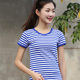 Summer sea soul shirt short-sleeved t-shirt women's blue and white stripes pure cotton round neck slim fit couple models parent-child half sleeves Summer sea soul shirt short-sleeved t-shirt women's blue and white stripes pure cotton round neck slim fit couple models parent-child half sleeves