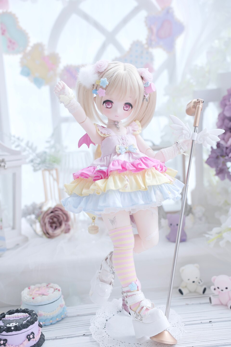 Одежда для кукол BJD （菜包猪肉铺）bjd4分熊妹熊蛋兔豆豆娃衣 甜蜜彩星
