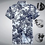 中国风夏季薄款短袖唐装中式衬衫繁花似锦
