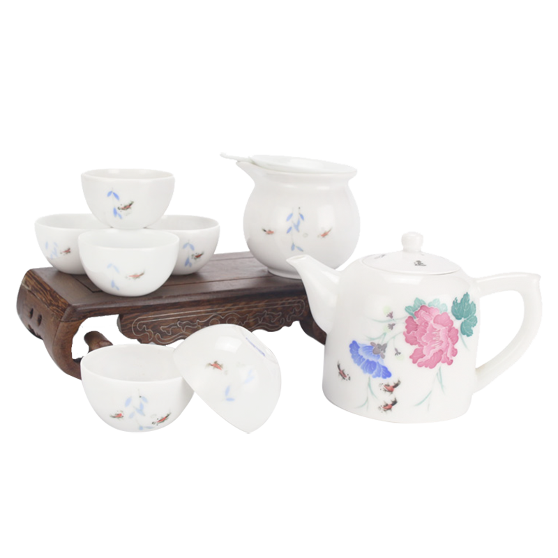 Tea sets a complete set of ceramic kung fu Tea set under the glaze color hand - made teapot six cups work home Tea gifts