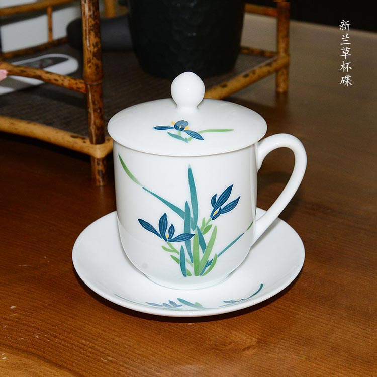 Liling porcelain pure hand draw Chinese ceramic tea cup office meeting individual cup with cover can be customized LOGO