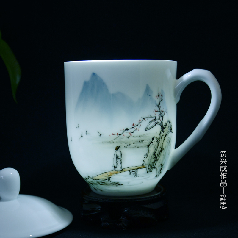 New liling porcelain teacup tea cup large capacity and household hand - made under glaze color porcelain gifts