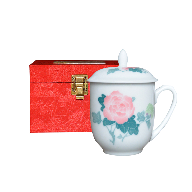 Liling ceramic cup with cover cup of pure hand - made office tea cup victory household porcelain cup gift cup can be customized