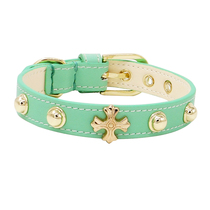 Achille leather pet collar Crow Heart (mint green)Rivet head layer cowhide cat and dog neck ring