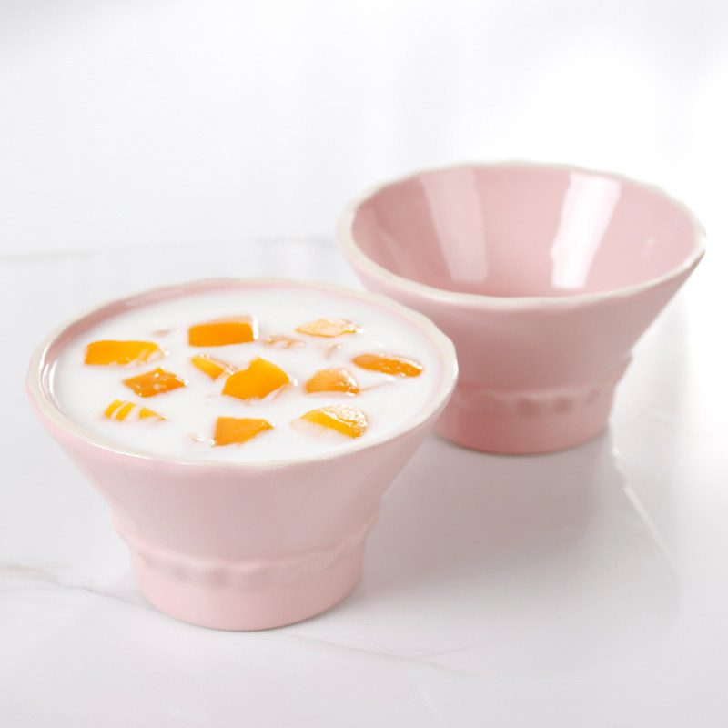 喇叭粉红蛋糕杯陶瓷布丁碗烘焙碗模具舒芙蕾烤碗冰激凌碗酸奶碗