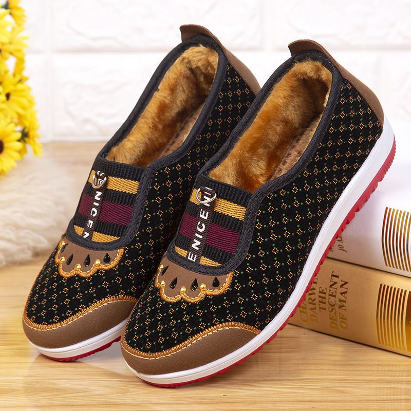 Old Beijing Cloth Shoes Women Shoes Seniors Cotton Shoes Winter Low Middle Aged Mother Shoes Non-slip Thickened Warm Grandma Shoes-Taobao