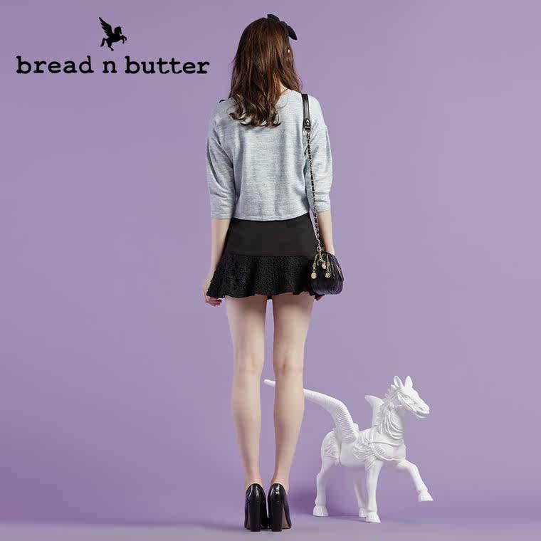 【商场同款】bread n butter面包黄油品牌女装短款套头中袖针织衫