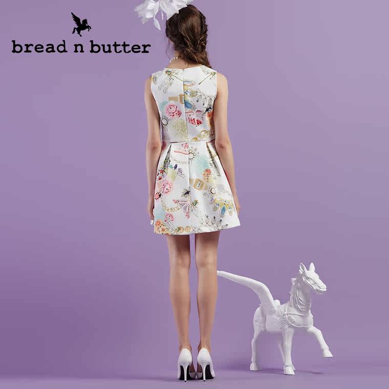 【新品首发】bread n butter面包黄油品牌女装圆领无袖花色连衣裙