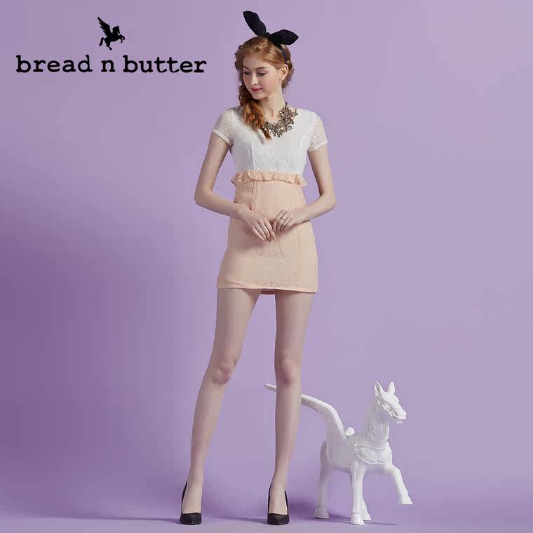 【商场同款】bread n butter面包黄油品牌女装高腰蕾丝短裙连衣裙