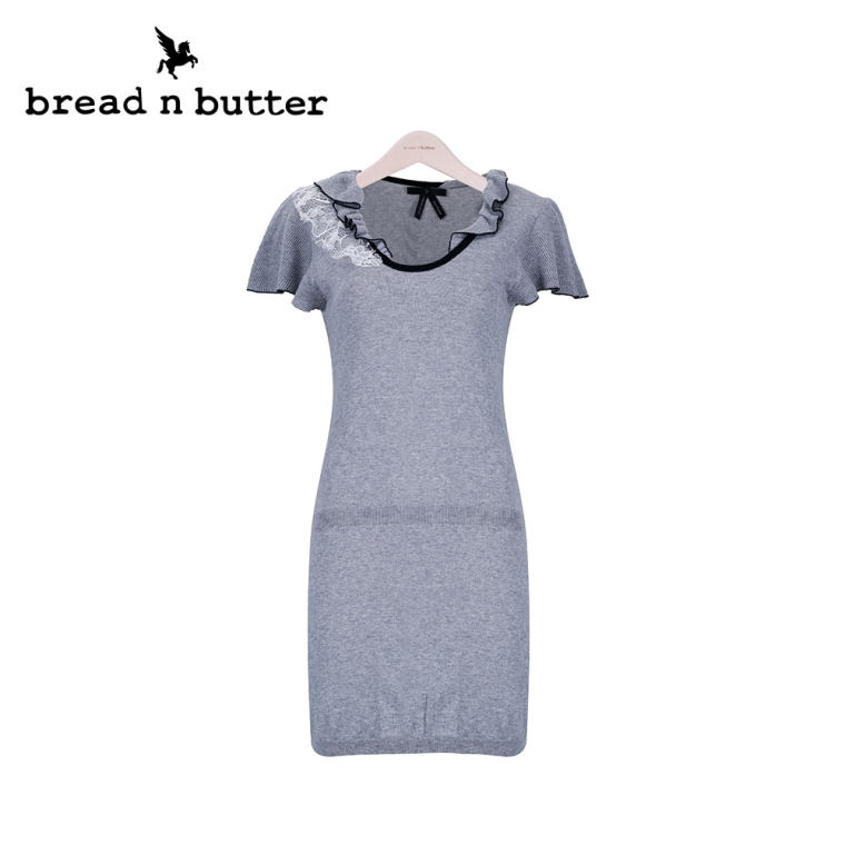 【商场同款】bread n butter面包黄油品牌女装修身荷叶袖连衣裙女