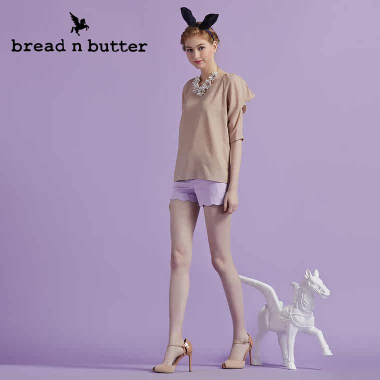 【商场同款】bread n butter面包黄油品牌女装泡泡袖五分袖雪纺衫