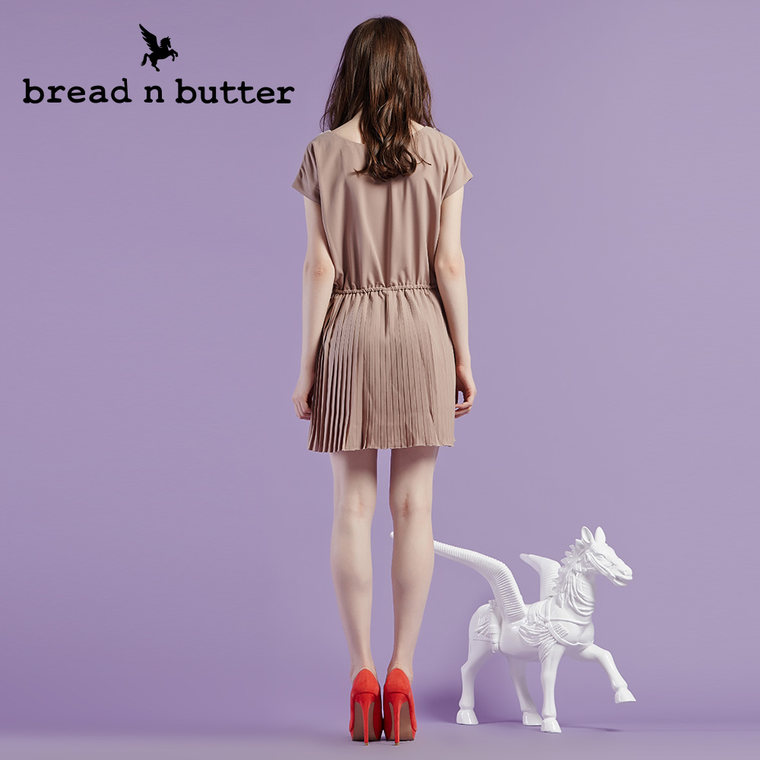 【商场同款】bread n butter面包黄油品牌女装雪纺百褶短袖连衣裙