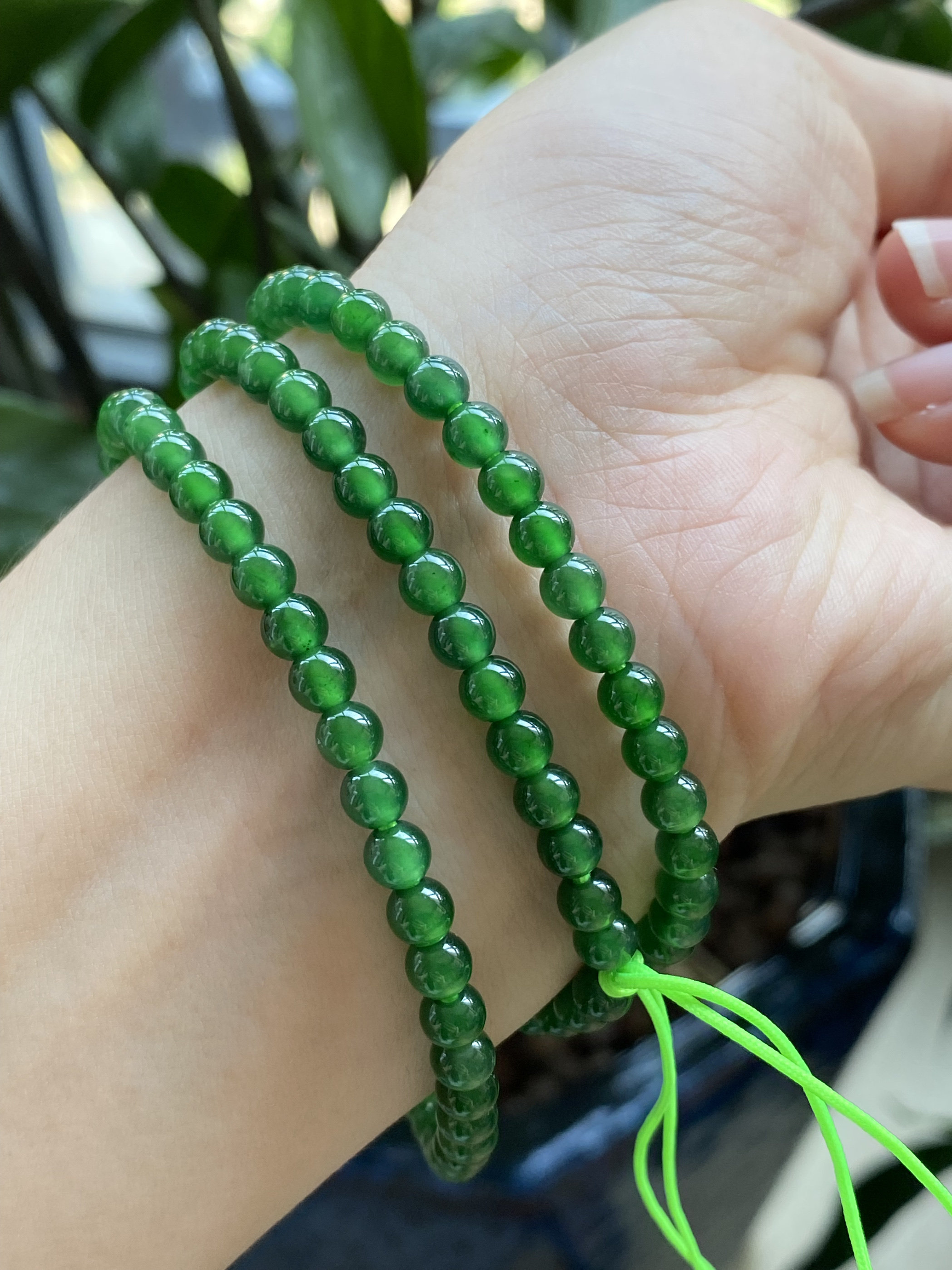 天然a货翡翠高档项链冰透帝王绿辣绿满绿色大卡位珠链多圈手链5mm