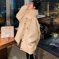 Small woolen coat womens mid-length student winter 2020 new Korean version loose big fur collar woolen coat