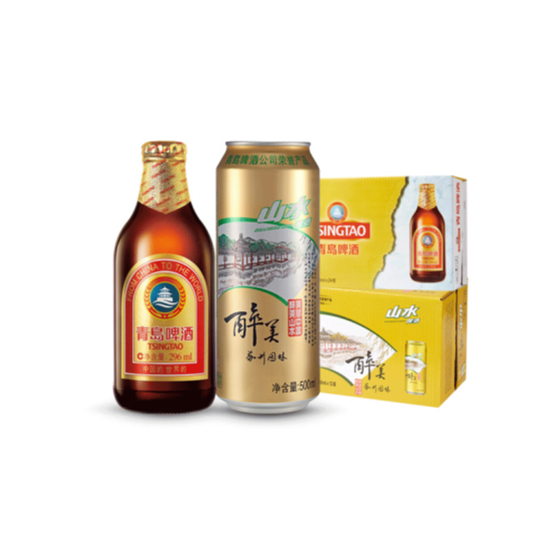 青岛啤酒 金质小瓶棕金296ml*24瓶 青岛山水啤酒500ml*12听罐整箱