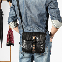 American retro postman Baotou cowhide mens messenger bag shoulder Ami Kachi mens bag wrinkled leather backpack
