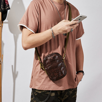 Retro messenger bag mens vegetable tanned cowhide mens small bag shoulder bag leather vertical small square bag mini mens bag tide
