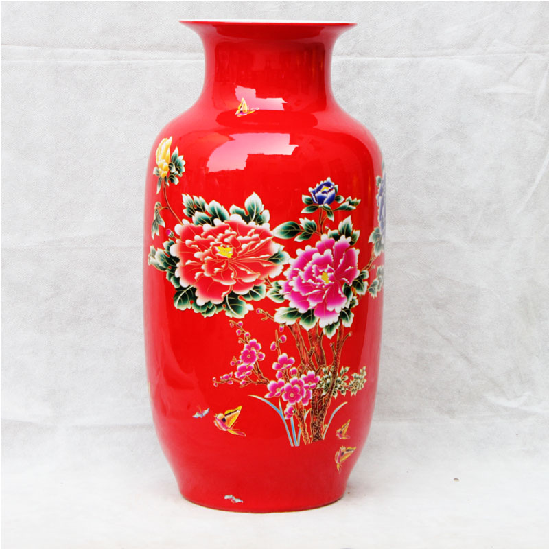 Jingdezhen ceramics China red large vase furnishing articles flower arranging Chinese style household adornment large living room