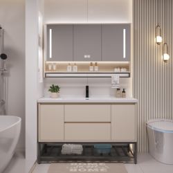 Smart solid wood bathroom cabinet combination bathroom ceramic integrated basin washstand hand washbasin cabinet bath cabinet set