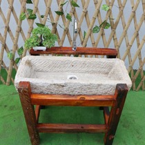 Old stone trough stone basin fish farming sink flower pot old wash basin balcony balcony garden anticorrosive wood Stone