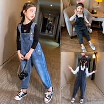 Girl Back Belt Pants 2020 Autumn Clothing Children Han Edition Loose Spring Autumn Girls Long Pants Foreign Air Jeans Fall Suit