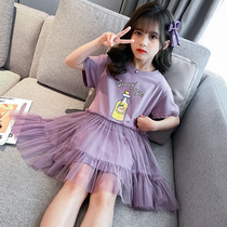 Female baby dress with dress for summer dress new children T-shirt mesh yarn dress kid princess skirt girl summer ocean gas skirt