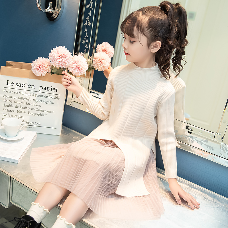 Girl Foreign Dress Long Sleeve Spring Autumn New Sweater Dress Children Foreign Pie Mesh Yarn Dresses Little Girl Autumn Dress Princess Dress