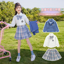 Girl Jk Uniform Skirt Children Suit Full Set Spring Autumn Clothing Elementary School Wind Suit Jacket Girl Plaid Dress