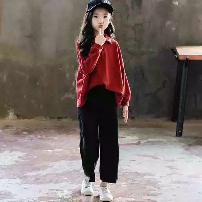 Girls loose sweater wide leg pants Spring and Autumn new little girl sports suit