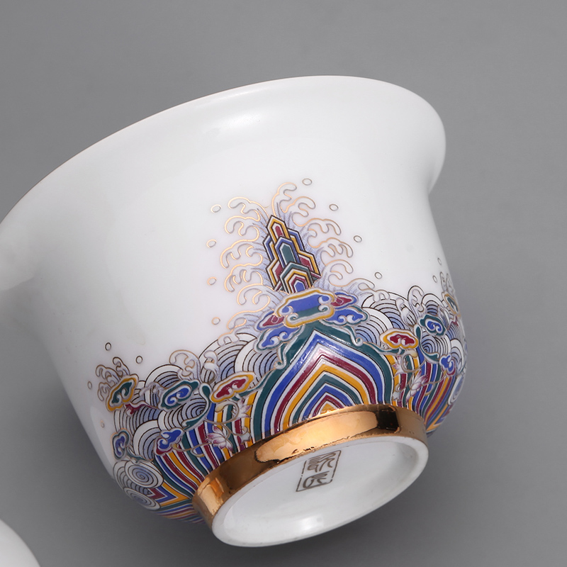 TaoMingTang jade porcelain paint white porcelain suits for home only three tureen court cups golden colored enamel kung fu tea set
