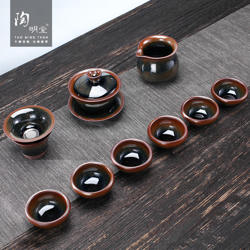 TaoMingTang TuHao built light silver kung fu tea set suit household ceramics up tureen tea cups