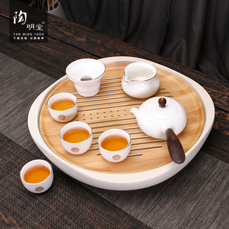 TaoMingTang suet jade porcelain contracted the teapot tea suit household ceramic cups zen kung fu tea tray was gift boxes