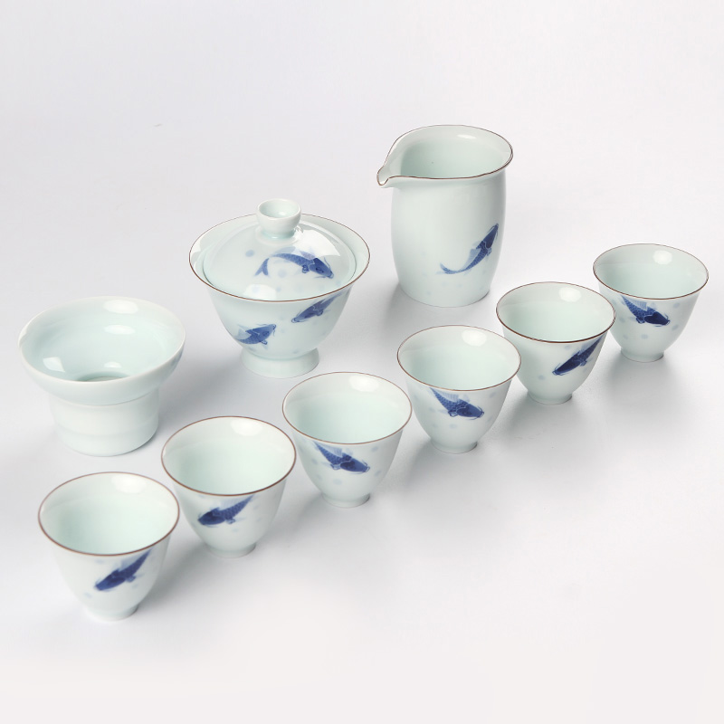 TaoMingTang blue and white porcelain tea sets ceramic kung fu tea set of pure hand - made teapot teacup make tea the whole household