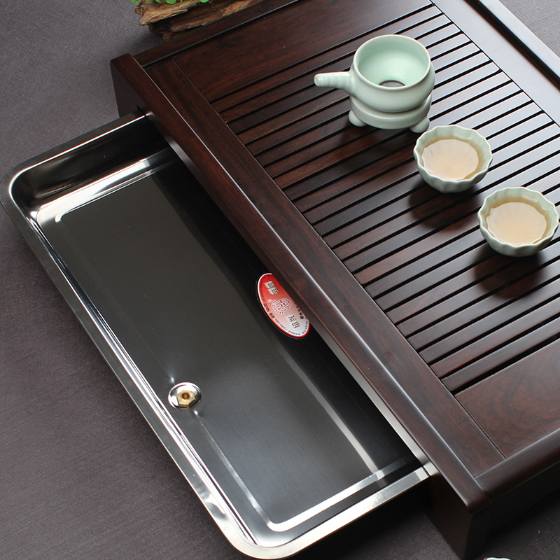 TaoMingTang solid wood tea tray and draw out the whole piece of ebony size saucer drainage kung fu tea tray tea table