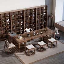 New Chinese tea table and chair combination Zen solid wood tea table Simple tea table High-end tea room tea space furniture